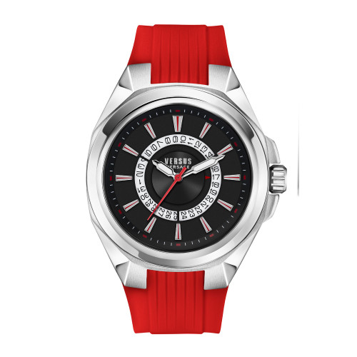 Men's Three-Hand Date Quartz Revo Red Silicone Strap 44mm