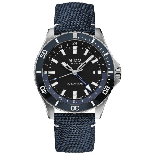 Men's Swiss Automatic Ocean Star GMT Blue Fabric Strap Watch 44mm