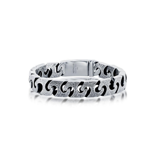 Mens Stainless Steel Textured Linked Bracelet