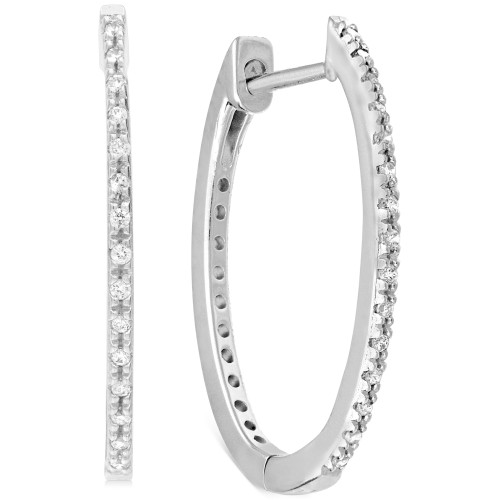 Diamond Small Skinny Hoop Earrings (1/10 ct. t.w.) in 10k White Gold, 0.75"