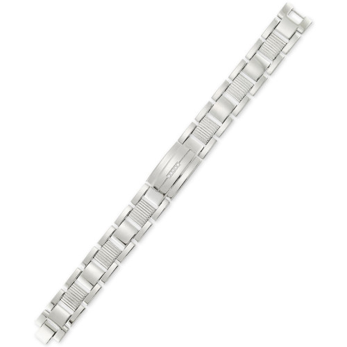 Crystal Accent Textured Link Bracelet in Stainless Steel