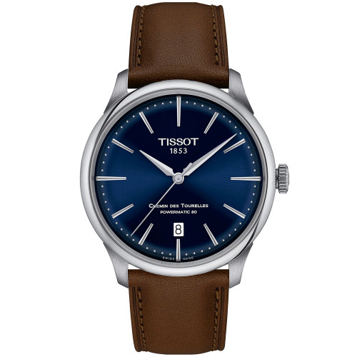 Unisex Swiss Automatic Chemin des Tourelles Powermatic 80 Brown Leather Strap Watch 39mm