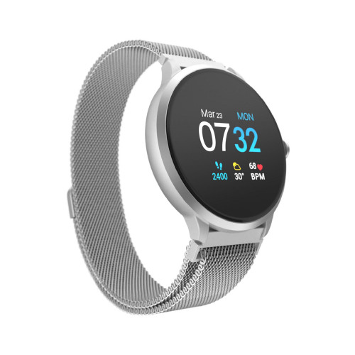 Sport 3 Unisex Touchscreen Smartwatch: Silver Case with Silver Mesh Strap 45mm