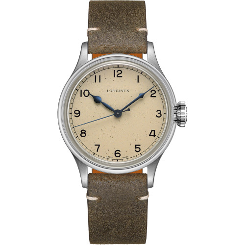 Men's Swiss Automatic Heritage Military Khaki Leather Strap Watch 38.5mm