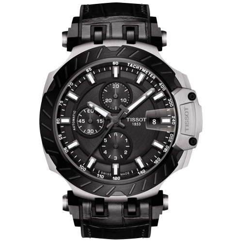 Men's Swiss Automatic Chronograph T-Race Black Rubber Strap Watch 48.8mm