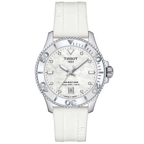 Women's Swiss Seastar 1000 White Silicone Strap Watch 36mm