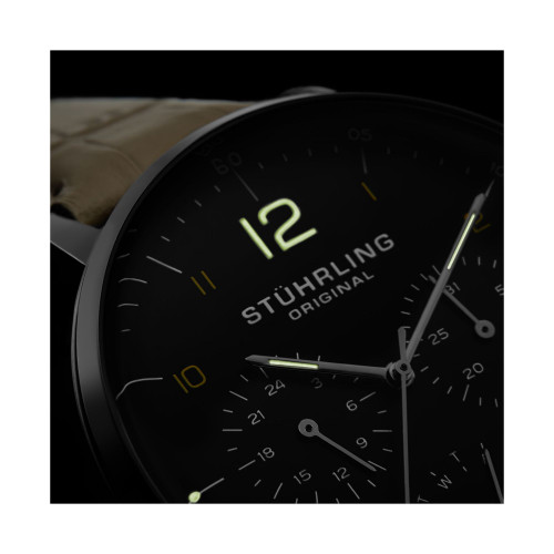 Original Men's Quartz Watch, Silver Case, Black Dial, Beige Genuine Leather Strap