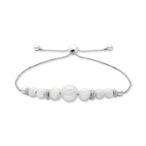 Cultured Freshwater Pearl (4-1/2mm to 8-1/2mm) & Diamond Accent Bolo Bracelet in Sterling Silver
