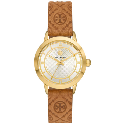 Women's The Tory Monogram Embossed Leather Strap Watch  34mm