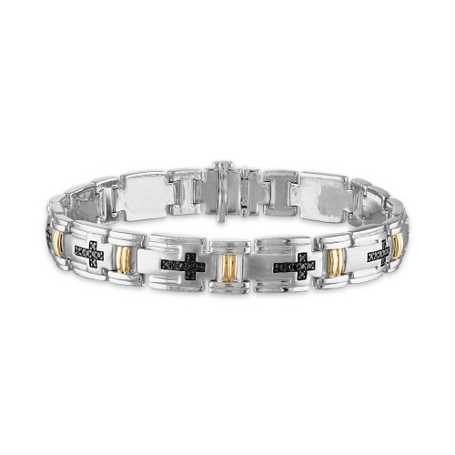 Men's 3/4 Carat Black Diamond Link 8 1/2" Bracelet in Sterling Silver and 10k Yellow Gold