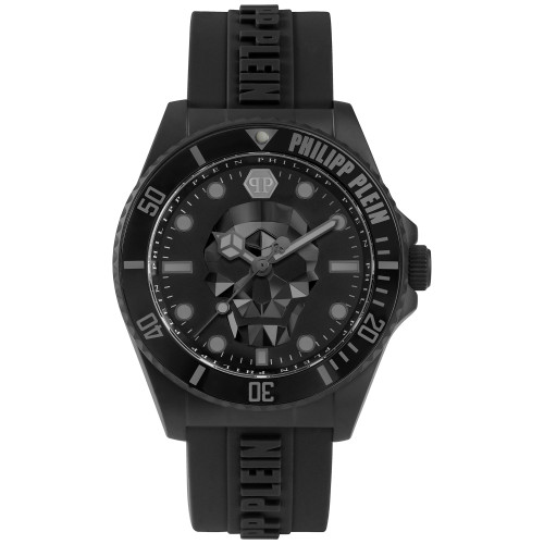 Men's The $kull Diver Black Silicone Strap Watch 44mm
