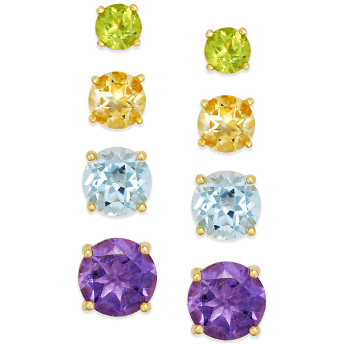 Multi-Stone Stud Earring Set in 18k Gold over Sterling Silver (5-9/10 ct. t.w.)