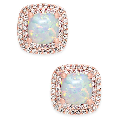 Lab-Created Opal (3/4 ct. t.w.) and White Sapphire (1/3 ct. t.w.) Square Stud Earrings in 14k Rose Gold-Plated Sterling Silver