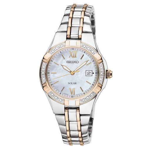 Watch, Women's Solar Diamond Accent Two Tone Stainless Steel Bracelet 27mm SUT068