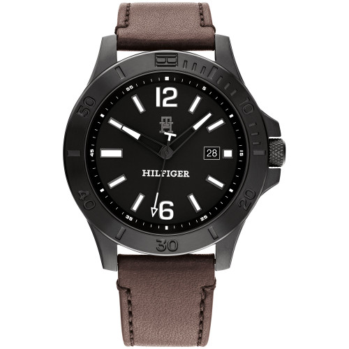 Men's Quartz Dark Brown Leather Strap Watch 46mm
