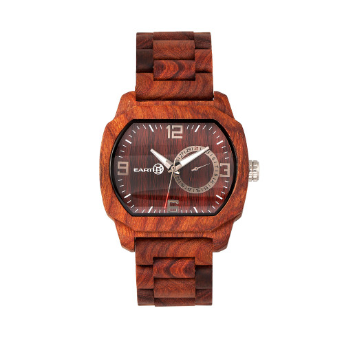 Scaly Wood Bracelet Watch W/Date Red 46Mm