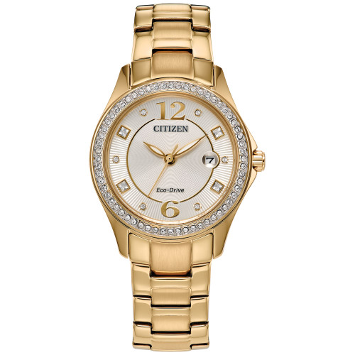 Eco-Drive Women's Crystal Gold-Tone Stainless Steel Bracelet Watch 30mm