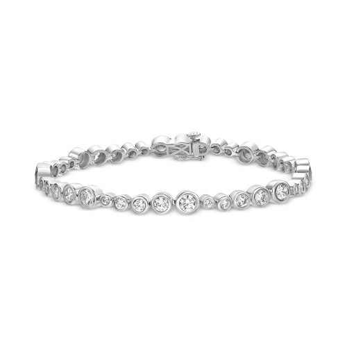 Sterling Silver Bubble Design White Cubic Zirconia Bezel Set Bracelet