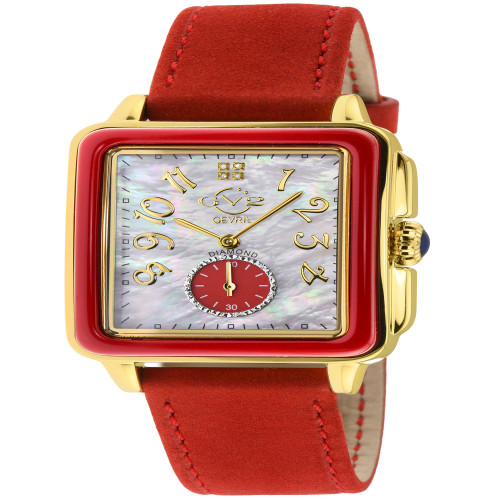 Women's Bari Enamel Swiss Quartz Italian Red Leather Strap Watch 34mm