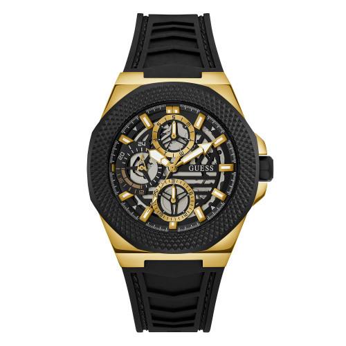 Men's Multifunction Black Silicone Watch 44mm
