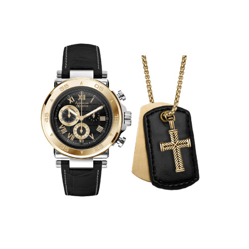 Men's Analog, Three-Hand Quartz Black Leather Strap Watch 44mm Gift Set