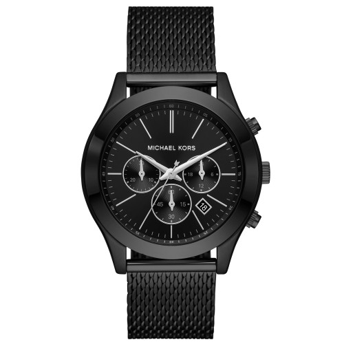 Men's Slim Runway Chronograph Black Stainless Steel Mesh Bracelet Watch 45mm