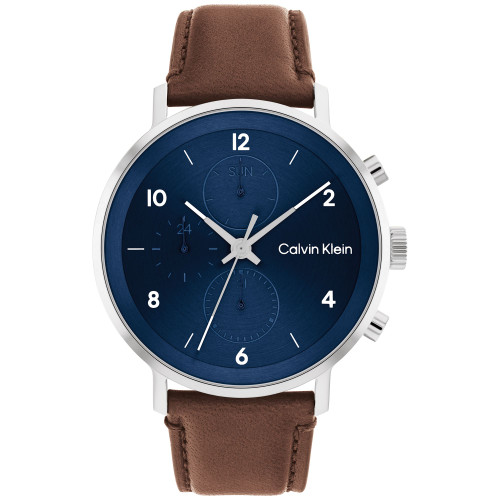 Brown Leather Strap Watch 44mm