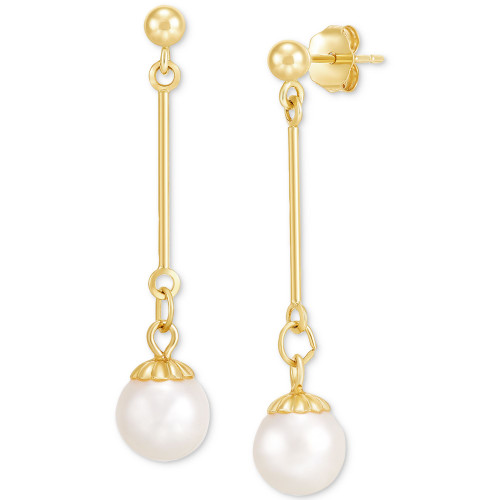 Cultured Freshwater Pearl (6-1/2 - 7mm) Drop Earrings in 14k Gold