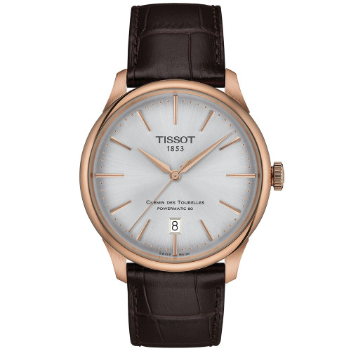 Unisex Swiss Automatic Chemin des Tourelles Powermatic 80 Dark Brown Leather Strap Watch 39mm