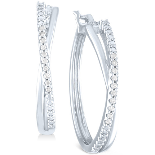 Diamond Small Crossover Hoop Earrings (1/10 ct. t.w.) in Sterling Silver, 0.95"