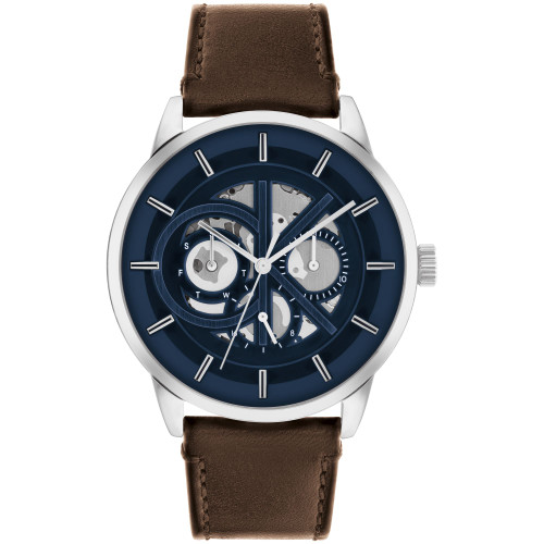 Men's Brown Leather Strap Watch 43mm