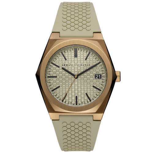 Men's Three-Hand Date Brown Silicone Strap Watch, 44mm