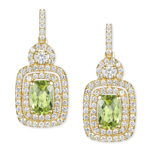 Peridot (1-1/4 ct. t.w.) & Lab-Created White Sapphire (5/8 ct. t.w.) Halo Stud Earrings in 14k Gold-Plated Sterling Silver