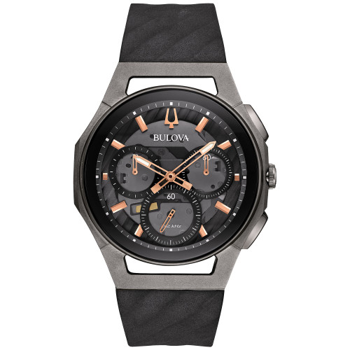 Men's Chronograph CURV Black Rubber Strap Watch 44mm 98A162