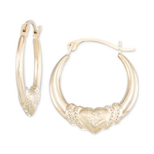 Claddagh Round Hoop Earrings in 10k Yellow Gold