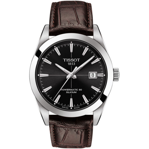 Men's Swiss Automatic Powermatic 80 Silicium Brown Leather Strap Watch 40mm