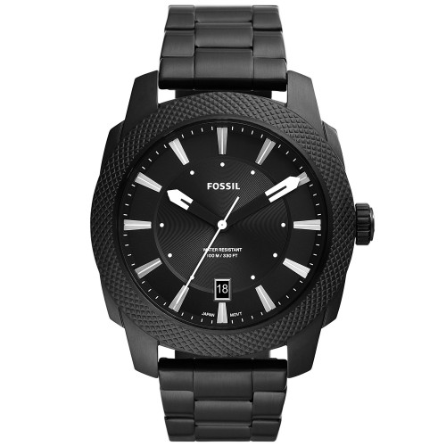 Men's Machine Quartz Black Stainless Steel Bracelet Watch, 49mm