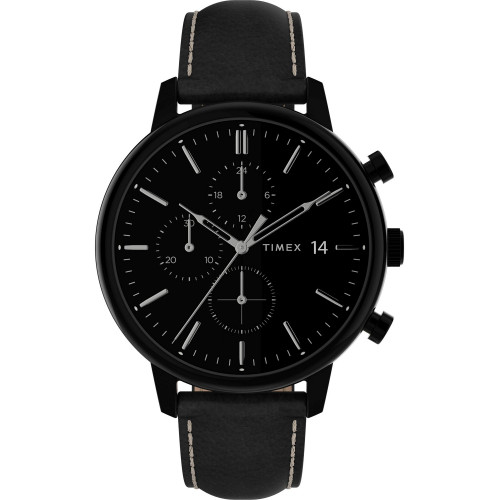 Men's Chicago Black Leather Strap Watch 45mm
