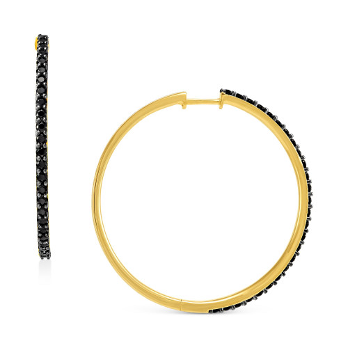 Onyx Medium Hoop Earrings in 14k Gold-Plated Sterling Silver, 1.5"