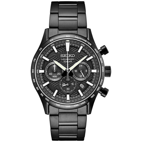 Men's Chronograph Essentials Black Ion Finish Stainless Steel Bracelet Watch 43mm