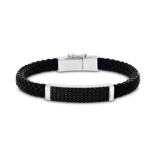 EFFY® Men's Black Spinel Braided Leather Bracelet in Sterling Silver
