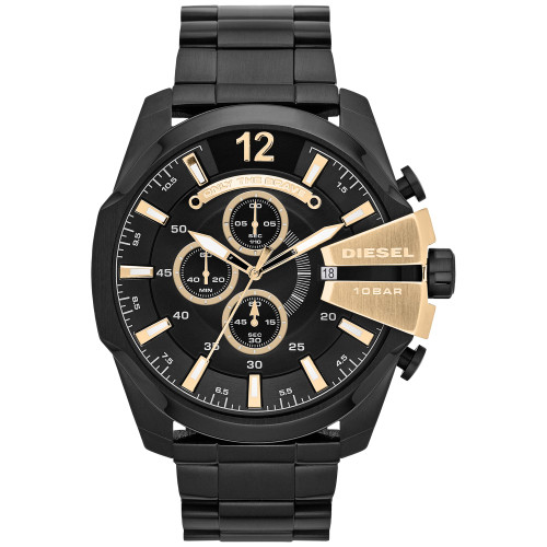 Men's Chronograph Mega Chief Black Ion-Plated Stainless Steel Bracelet Watch 51x59mm DZ4338