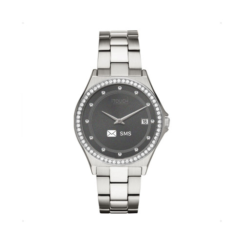Connected Unisex Silver-Tone Metal Bracelet Smart Watch 45mm