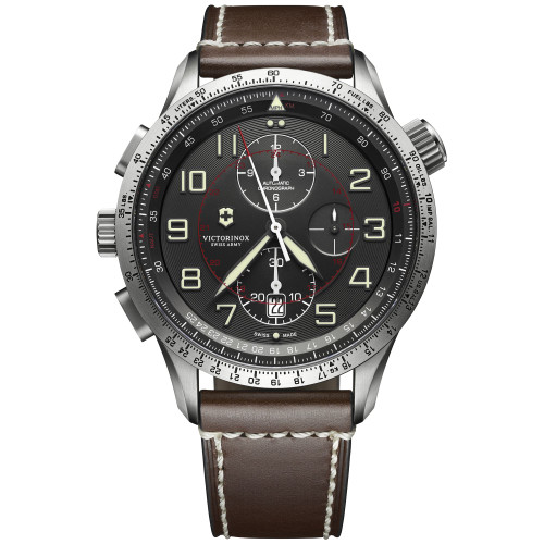 Swiss Army Men's Automatic Chronograph Airboss Mach 9 Brown Leather Strap Watch 45mm