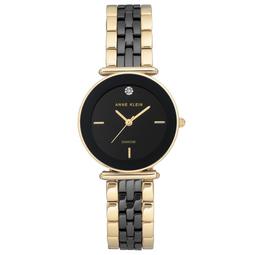 Women's Diamond-Accent Gold-Tone & Black Ceramic Bracelet Watch 30mm
