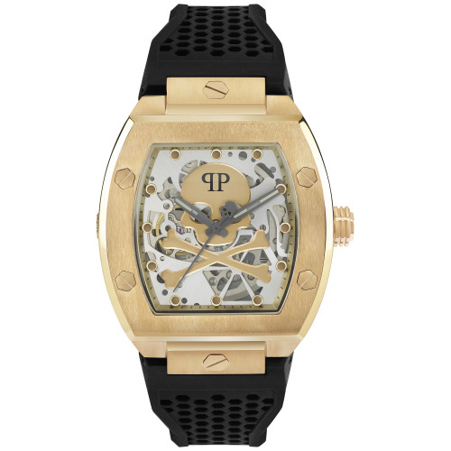 Men's Automatic The $keleton Black Silicone Strap Watch 44mm