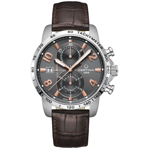 Men's Swiss Automatic Chronograph DS Podium Brown Leather Strap Watch 44mm