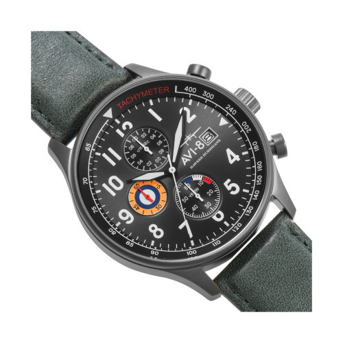 Men's Hawker Hurricane Chronograph Dark Green Genuine Leather Strap Watch 42mm