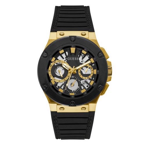Men's Gold-Tone Black Silicone Strap, Multi-Function Watch, 44mm