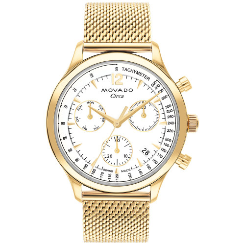 Men's Swiss Chronograph Heritage Series Circa Gold Ion Plated Steel Mesh Bracelet Watch 43mm